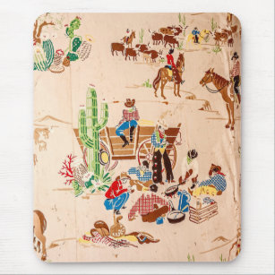 Cowboys - Vintage Wallpaper - Wild West Mouse Pad