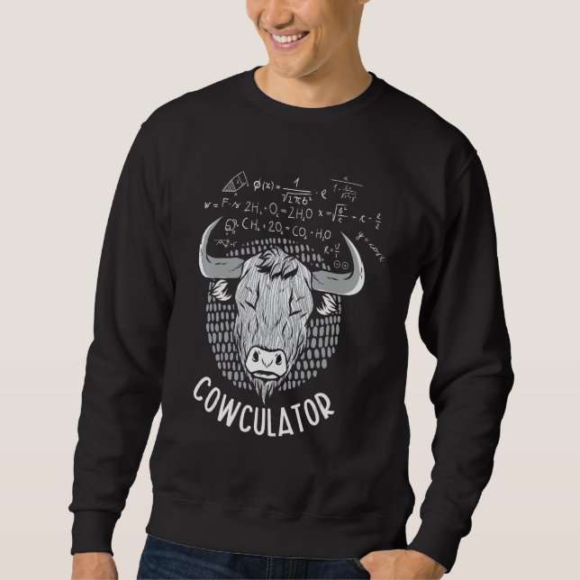 Cowculator Highland Cow Farmer Grass Puppy Math Sweatshirt (Front)