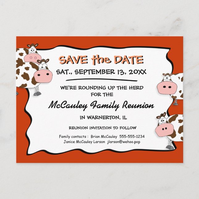 Cowdacious Paprika Family Reunion Save the Date Announcement Postcard (Front)