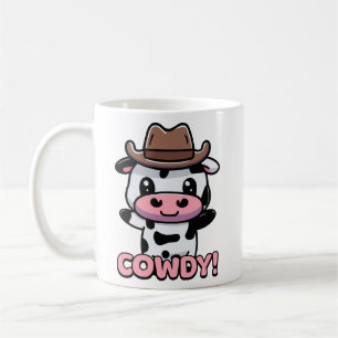 Cowdy! Cute Cowboy Cow Pun Cartoon Coffee Mug