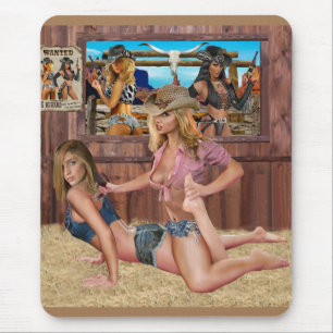 COWGIR CATFIGHT WRESTLING MOUSE PAD