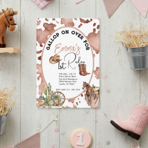 Cowgirl 1st Rodeo Cowprint Birthday Invitation