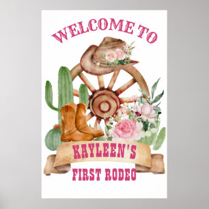 Cowgirl 1st rodeo horses farm party welcome sign