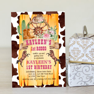 Cowgirl 1st rodeo horses western birthday invitation