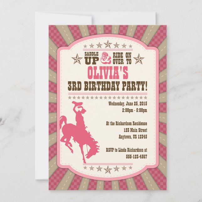 Cowgirl 3rd Birthday Party Girl Invitation (Front)