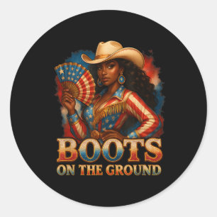 Cowgirl 4th Of July All American Girl Boots On The Classic Round Sticker