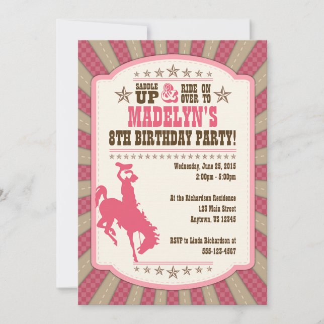 Cowgirl 8th Birthday Party Girl Invitation (Front)