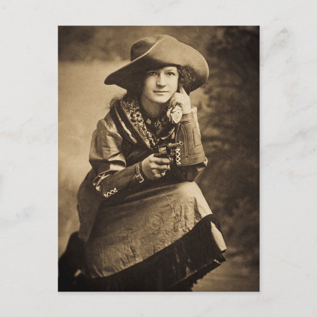 Cowgirl and Her Six Shooter Vintage Postcard (Front)