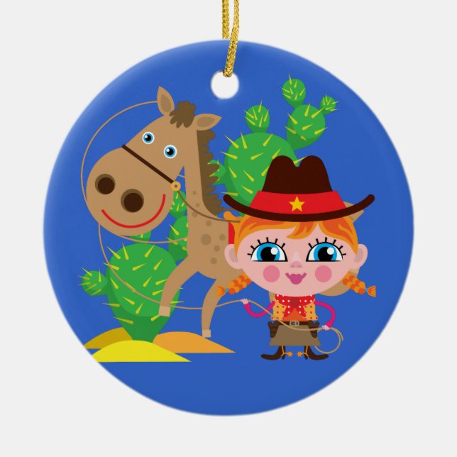 Cowgirl and Horse Ceramic Ornament (Front)