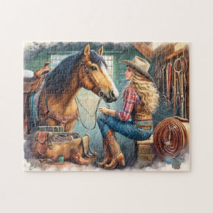Cowgirl and Horse Country Life Relaxing Gift Jigsaw Puzzle