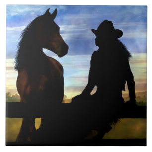 Cowgirl and Horse Country Western Ceramic Tile