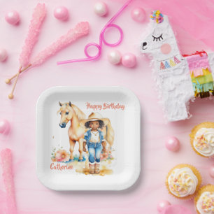 Cowgirl and Horse Personalized Name and Occasion  Paper Plate