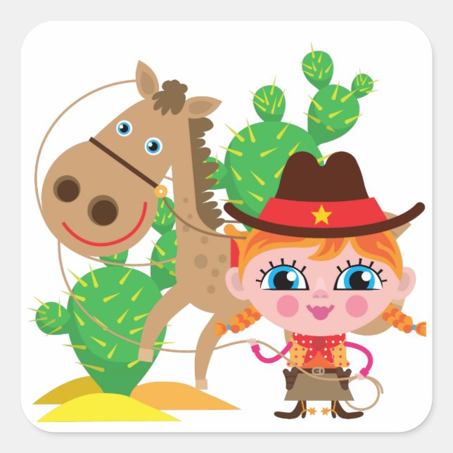 Cowgirl and Horse Square Sticker (Front)