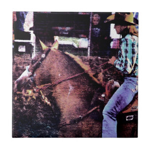 Cowgirl and Paint Horse Tile