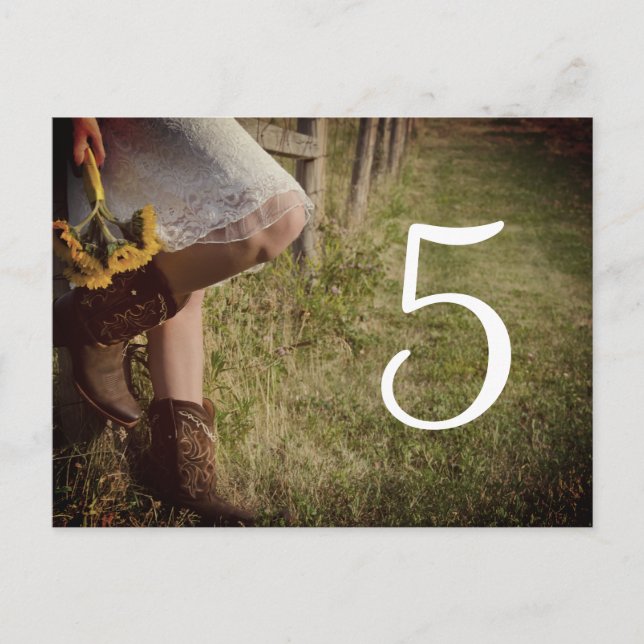 Cowgirl and Sunflower Western Wedding Table Number Postcard (Front)