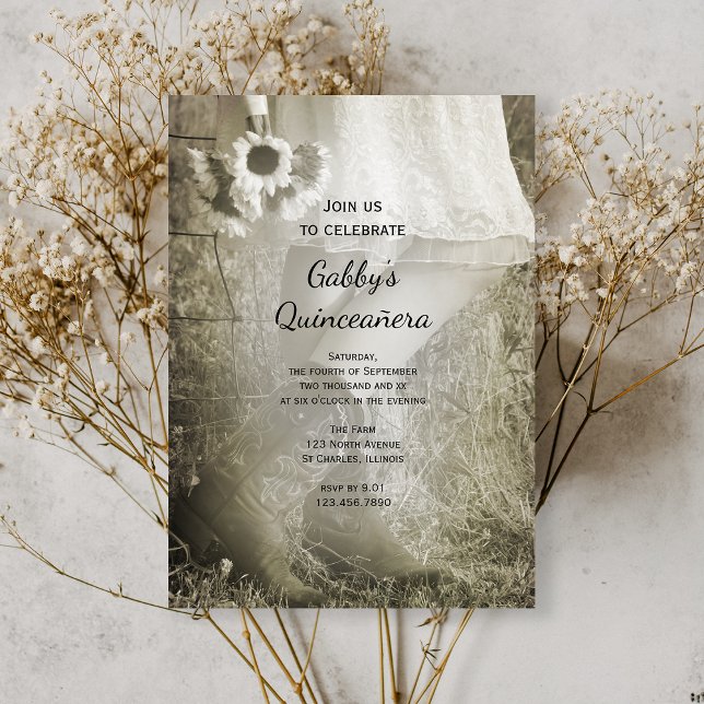 Cowgirl and Sunflowers Country Western Quinceañera Invitation (Creator Uploaded)
