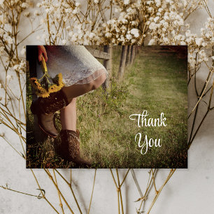 Cowgirl and Sunflowers Western Wedding Thank You Postcard