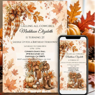 Cowgirl Autumn Birthday Invitation