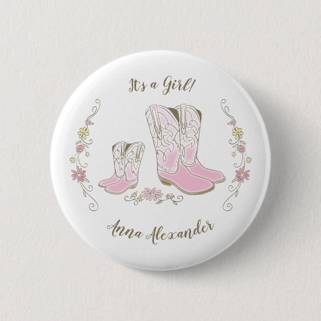 Cowgirl Baby Shower Country Western Pink Girl 6 Cm Round Badge (Front)