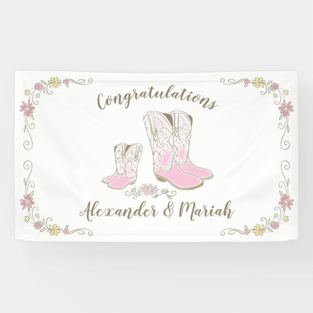 Cowgirl Baby Shower Country Western Pink Girl Banner (Horizontal)