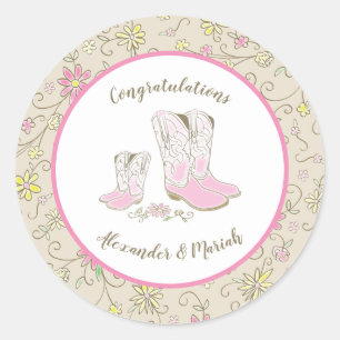 Cowgirl Baby Shower Country Western Pink Girl Classic Round Sticker
