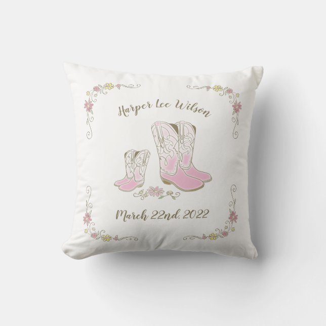 Cowgirl Baby Shower Country Western Pink Girl Cushion (Front)