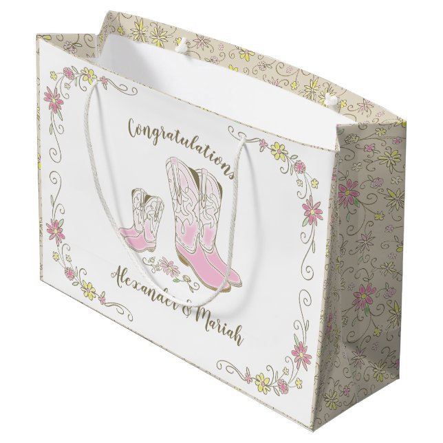 Cowgirl Baby Shower Country Western Pink Girl Large Gift Bag (Back Angled)