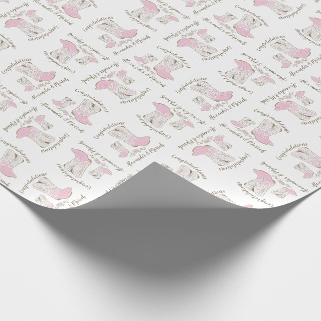 Cowgirl Baby Shower Country Western Pink Girl Wrapping Paper (Corner)