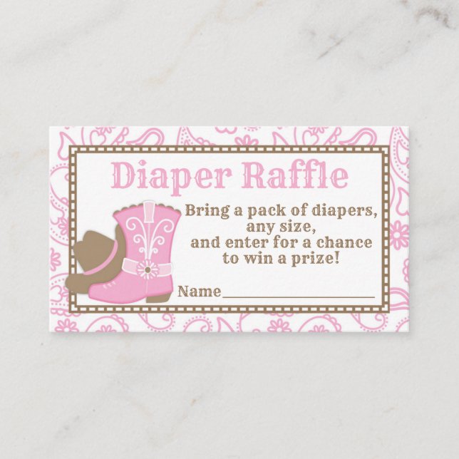 Cowgirl Baby Shower Diaper Raffle Ticket pink Enclosure Card (Front)