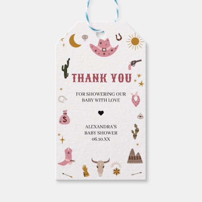 Cowgirl Baby Shower Favour Tags (Front)