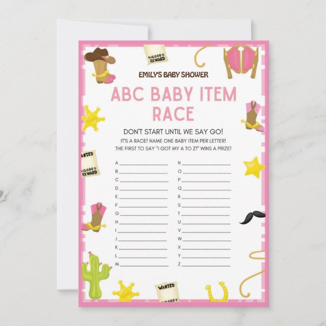 Cowgirl Baby Shower Game - Editable Name, 5x7 size Invitation (Front)