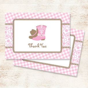 Cowgirl Baby Shower Thank You pink and brown Card