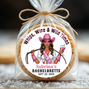 Cowgirl Bachelorette Party Whips Wine & Wild Times Classic Round Sticker