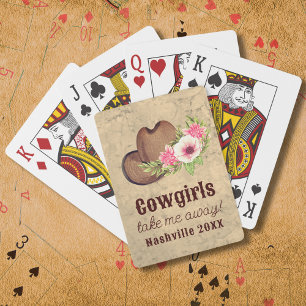 Cowgirl Bachelorette Rustic Pink Floral Playing Cards