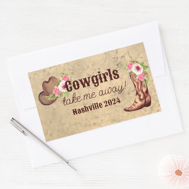 Cowgirl Bachelorette Rustic Pink Floral Rectangular Sticker (Envelope)