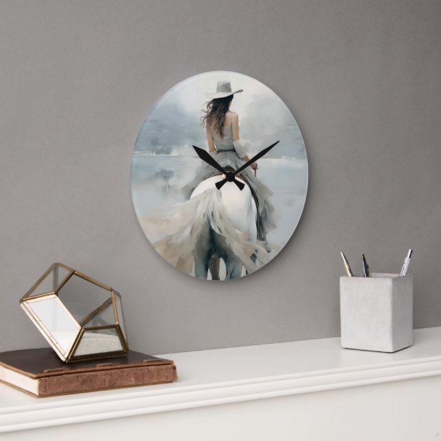Cowgirl Beach Ride Western & Coastal Elegance Large Clock (Office)