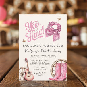 Cowgirl Birthday Boots & Bows 30th Birthday  Invitation