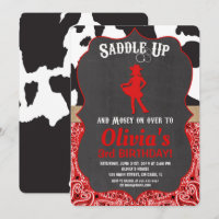 Cowgirl birthday invitation black red cow print