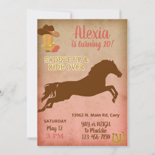 Cowgirl birthday invitation, horse girl invite. invitation