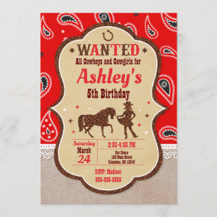 Cowgirl Birthday Invitation / Western / Glitter