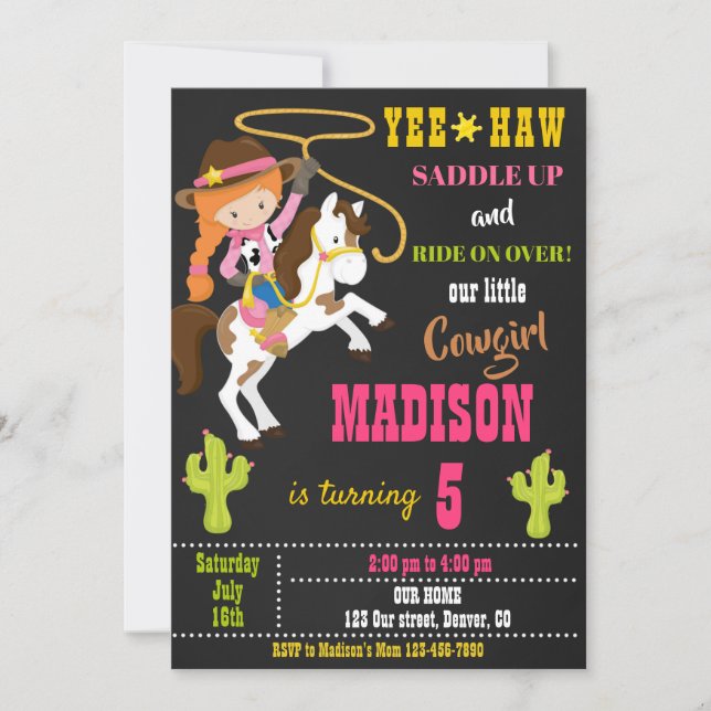 Cowgirl birthday invitation Wild west rodeo party (Front)