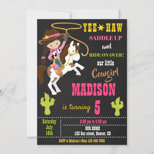 Cowgirl birthday invitation Wild west rodeo party (Front)