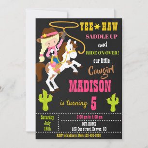 Cowgirl birthday invitation Wild west rodeo party