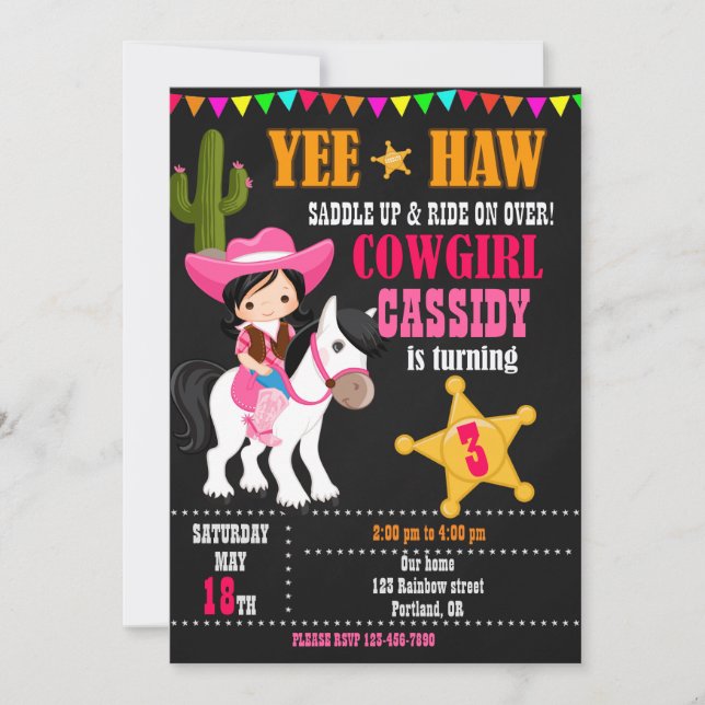 Cowgirl birthday invitation Wild west western 1st (Front)