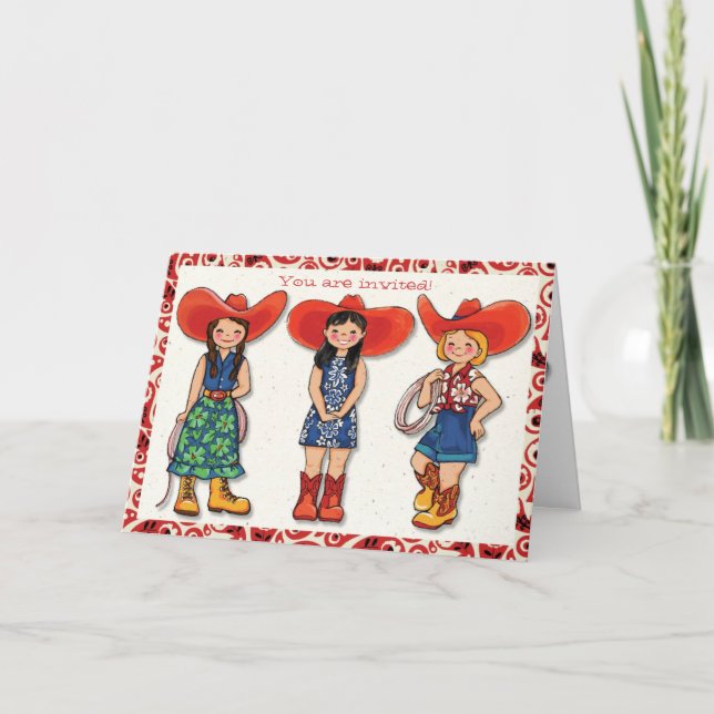 Cowgirl Birthday Party invitation Card (Front)