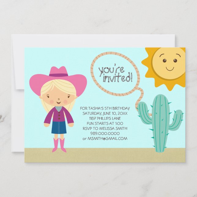 Cowgirl Birthday Party Invitations (Front)