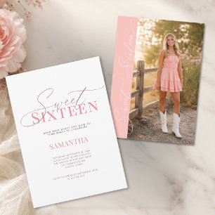 Cowgirl Blush Pink Photo Sweet Sixteen Birthday Invitation