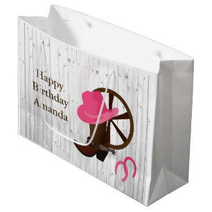 Cowgirl Boot Rustic Wood Design LGB Large Gift Bag