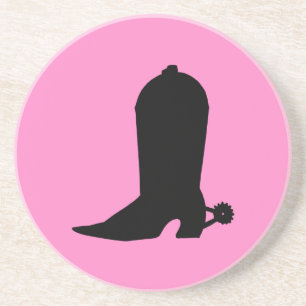 Cowgirl Boot Silhouette on Pink Coaster