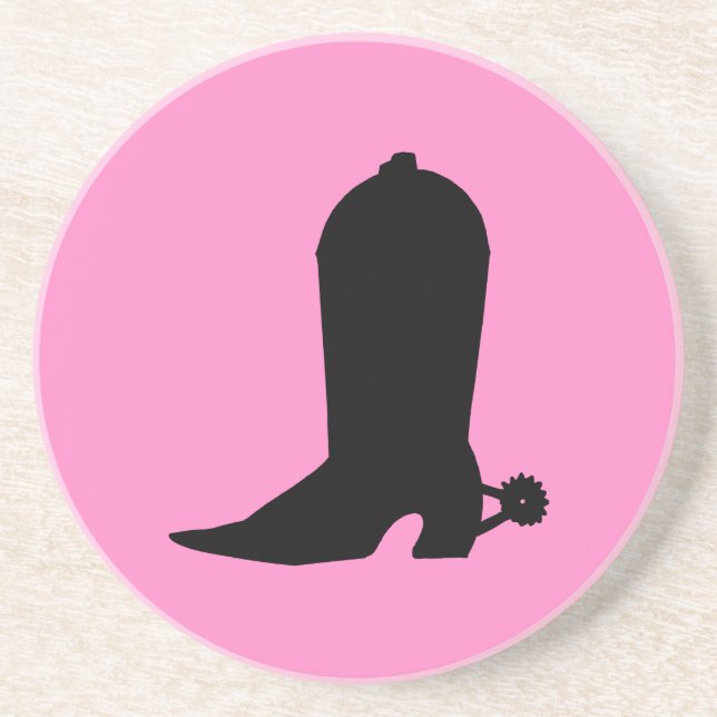 Cowgirl Boot Silhouette on Pink Coaster (Front)